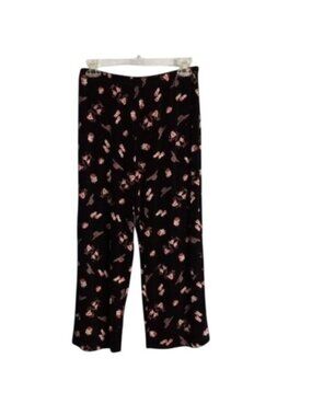 Coldwater Creek PM Size Petite Womens Black Pants Red Beach Print Slinky Knit